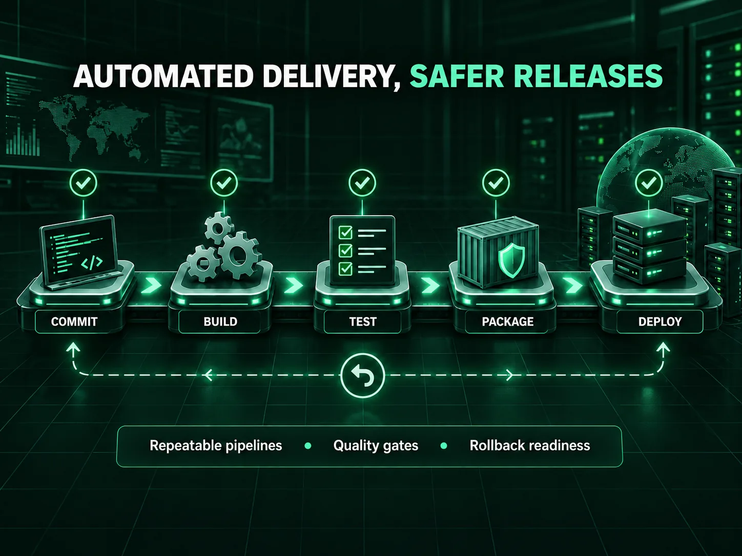 Automated CI/CD workflow from code commit through production deployment